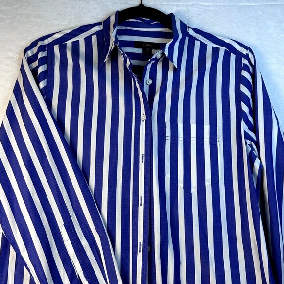 J.Crew Blue White Striped Long-Sleeve Button-Down Shirt Dress XS Preppy Oldmoney - Picture 7 of 13